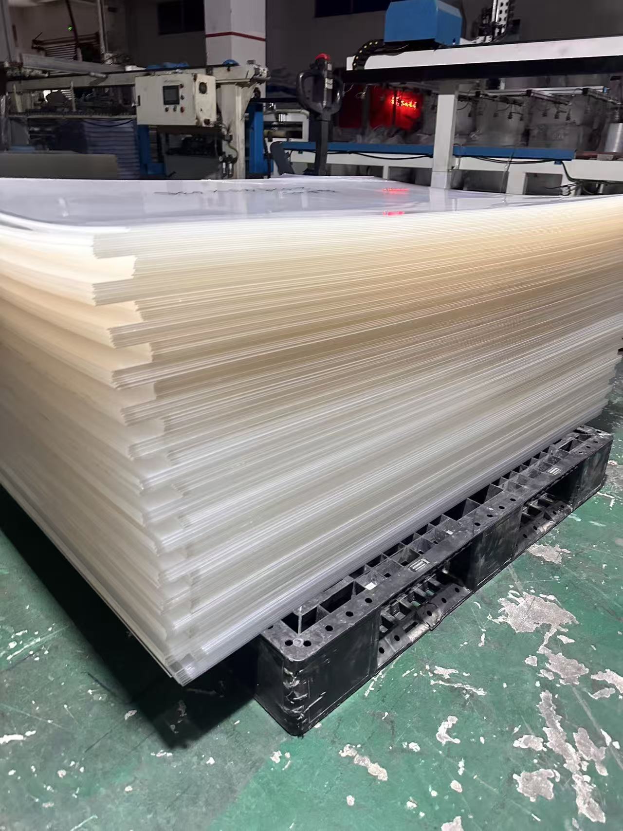 Stacked sheet materials in the workshop